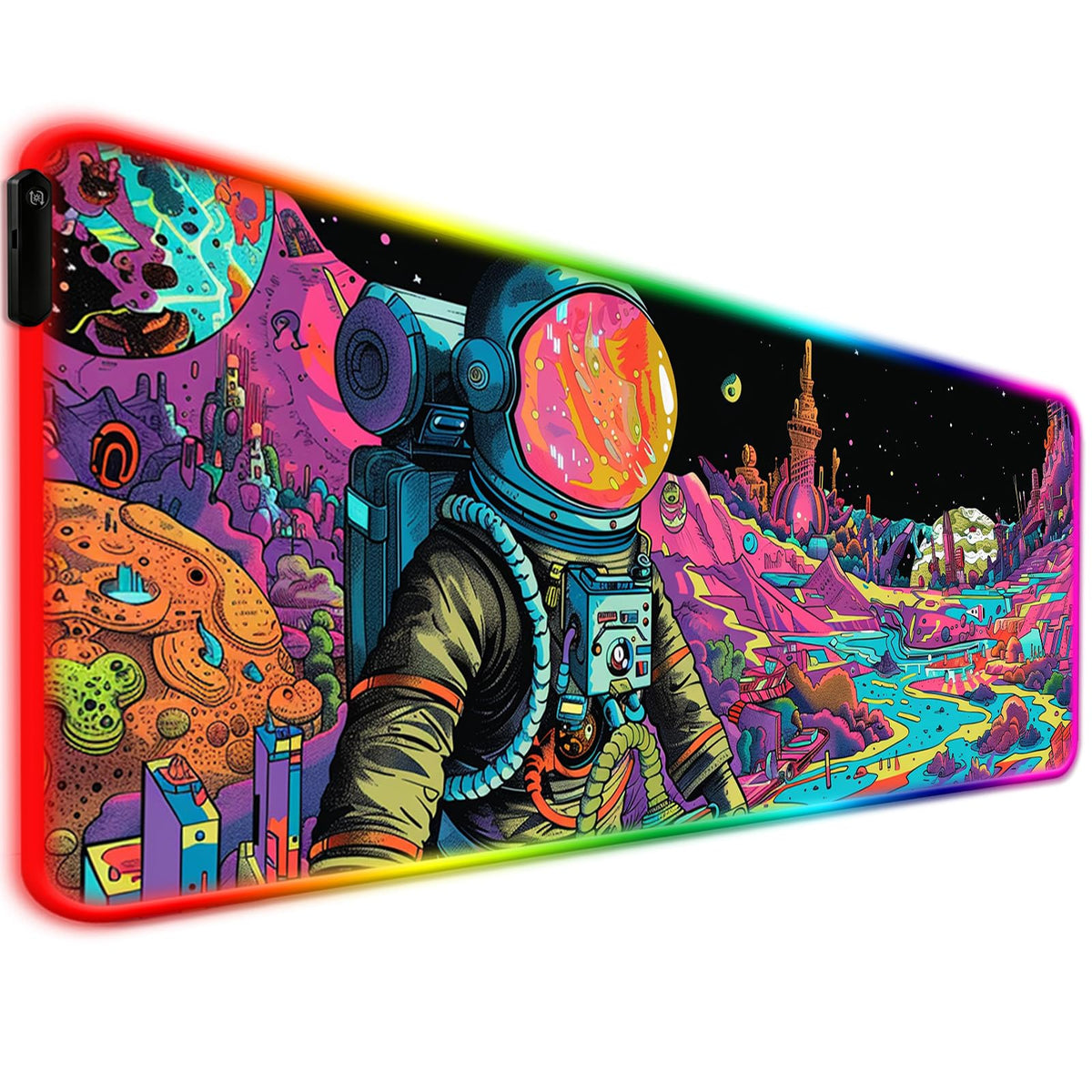 JIANG100 RGB Fantasy Cosmic Astronaut Gaming Desk Mat, XL Mouse Pad
