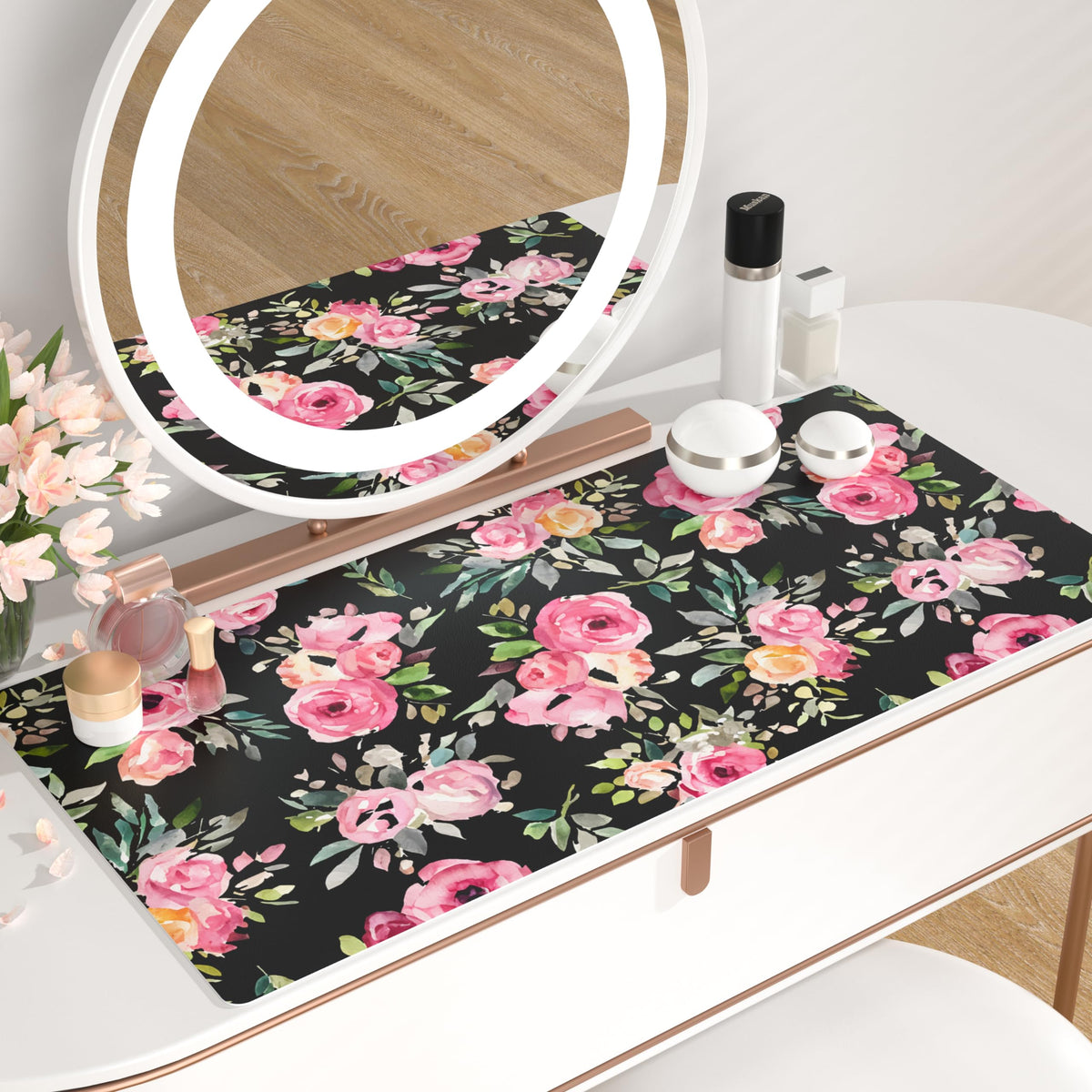 QiyI PU Leather Large Mouse Pad, Office Décor, 31.5" x 15.7", Pink Flowers