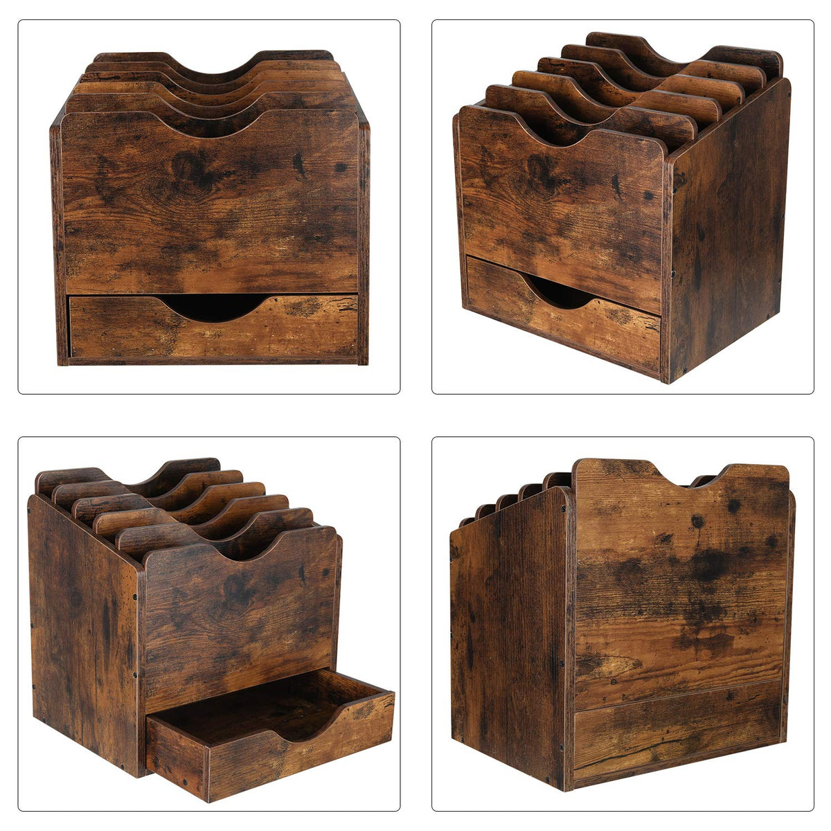 PAG-Mass Wood Desktop File Holder Organizer Mail Sorter with Drawer, for File Folders, Mails