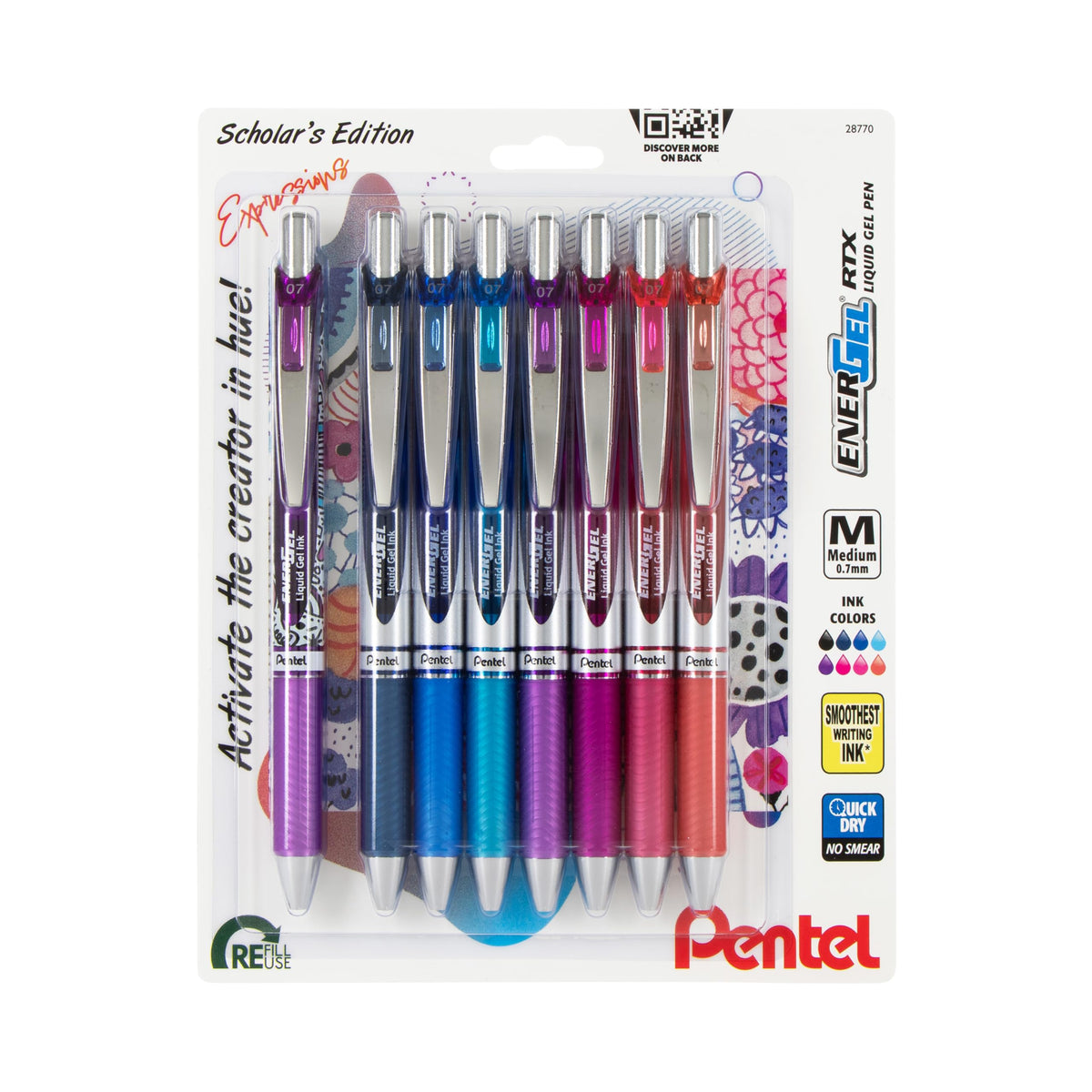 Pentel EnerGel RTX Retractable Liquid Gel Pen, Creator Expressions Pack, 0.7mm, Metal Tip, Medium