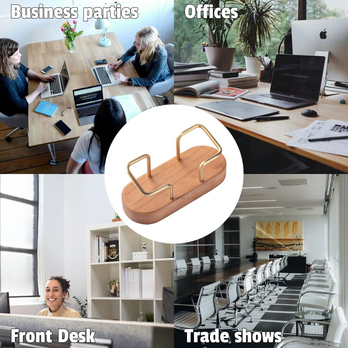 muso wood Cherry Business Card Holder for Desk, 2 Pack