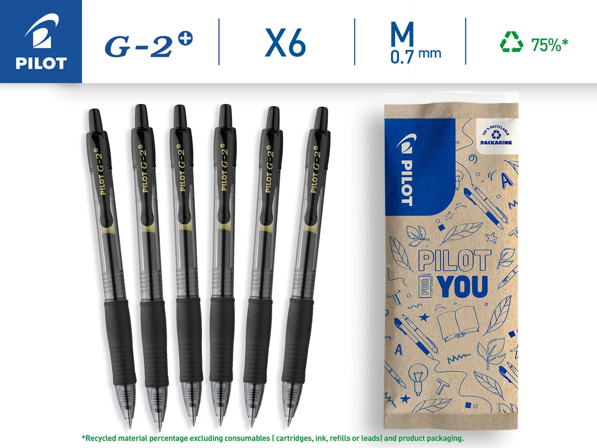 Pilot Flowpack 6 G-2 Gel Ink Rollerball Pen Medium Tip Black