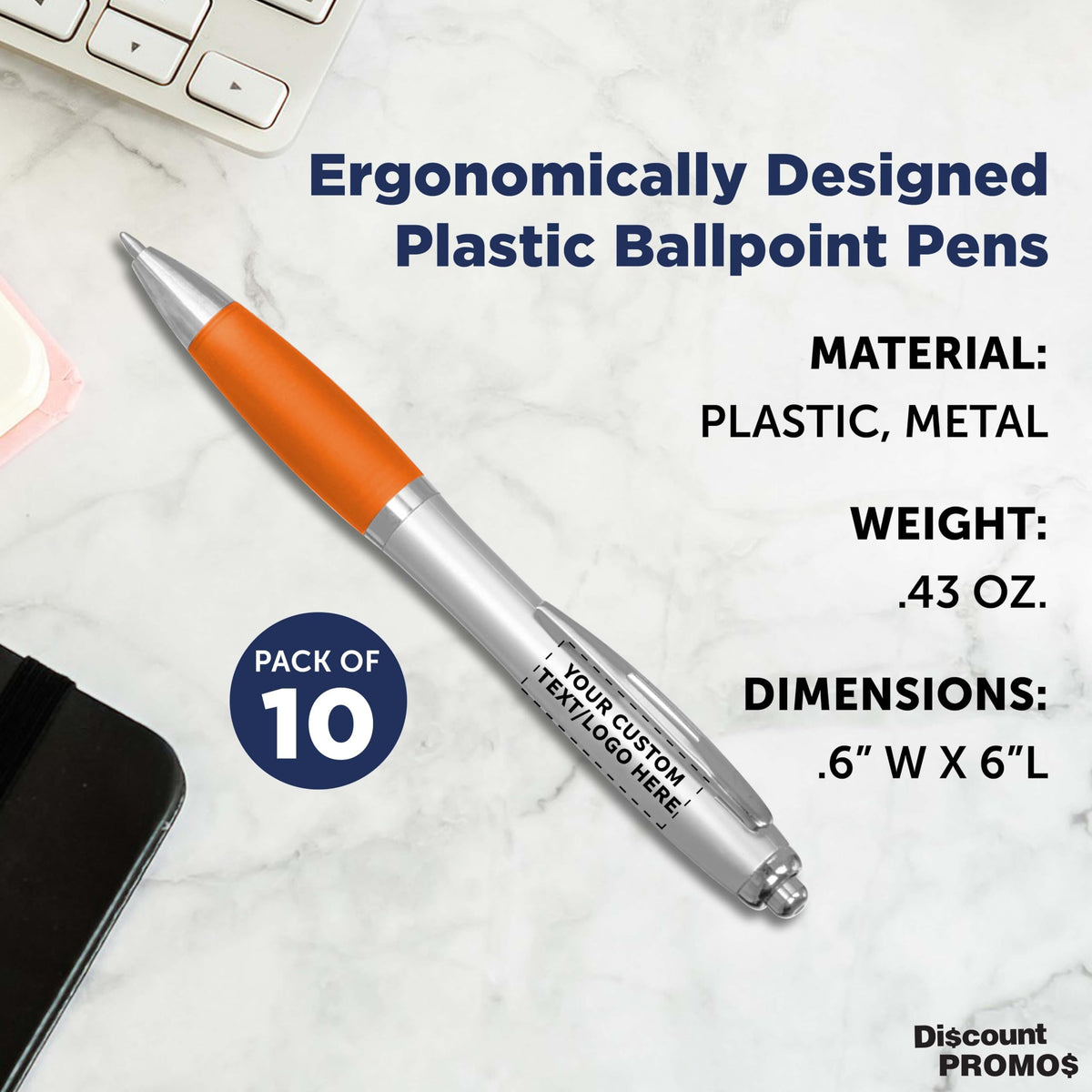 Personalized Ballpoint Pens with Rubber Grip and Click Button, Pack of 10 by DISCOUNT PROMOS