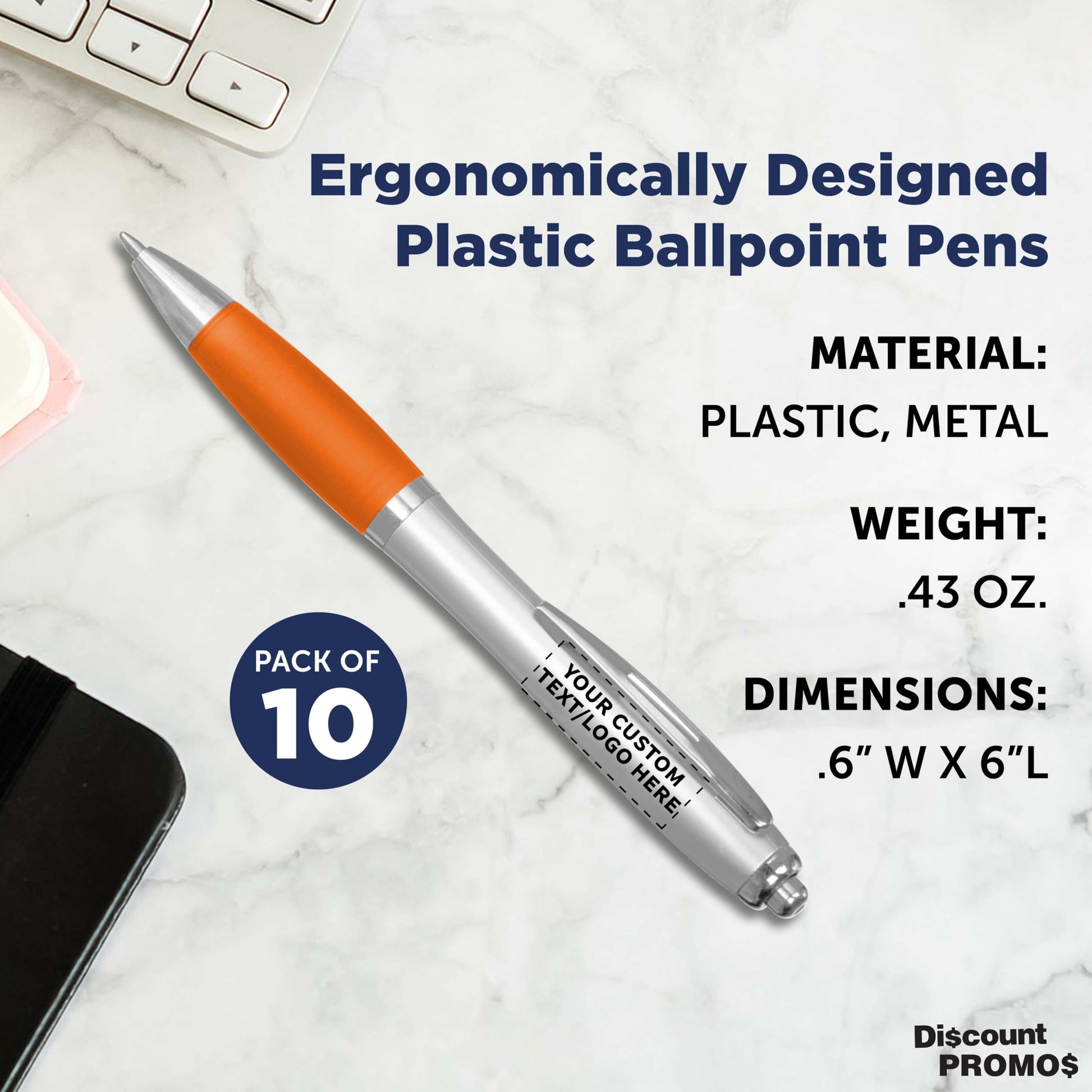 Personalized Ballpoint Pens with Rubber Grip and Click Button, Pack of 10 by DISCOUNT PROMOS