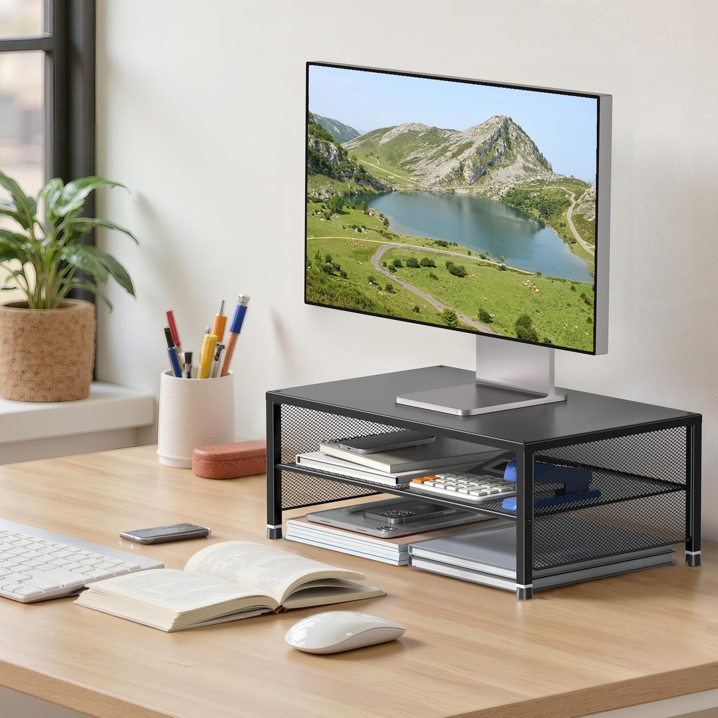 ECOLOVI 2-Tier Computer Monitor Stand Riser, Printer & Laptop Stand, Office Desk Accessories