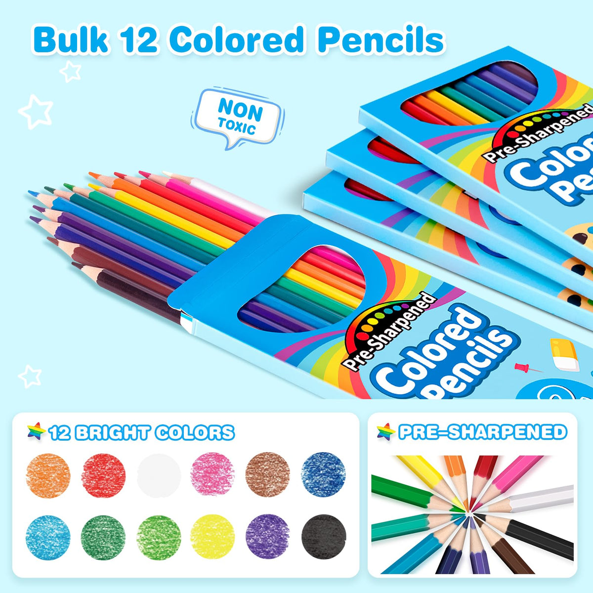 V-Opitos 288 Count Bulk Pre-Sharpened Colored Pencils, 12 Colors