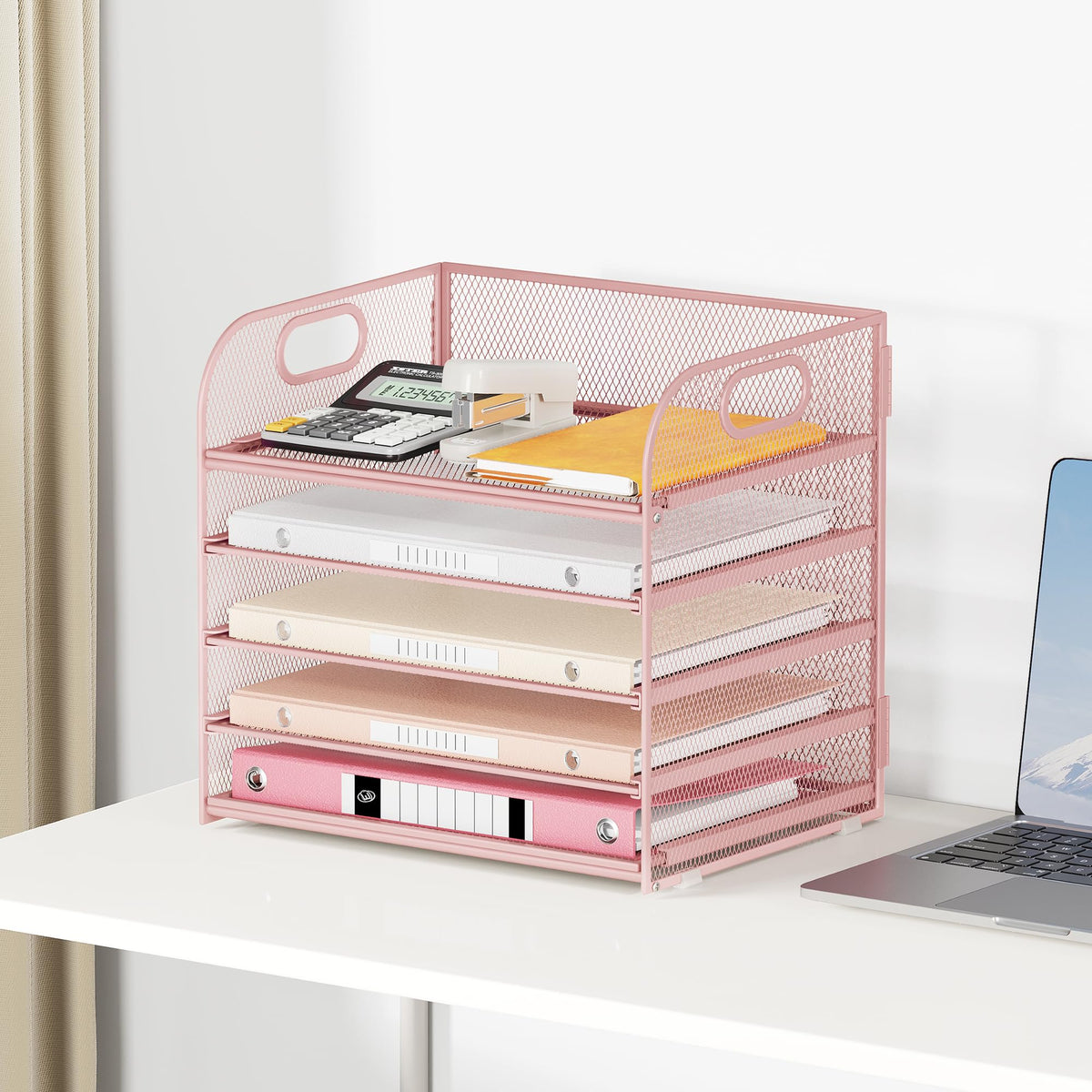 5 Tray Paper Organizer Letter Tray with Handle - Mesh Desk File Organizer, Paper Sorter Organizer
