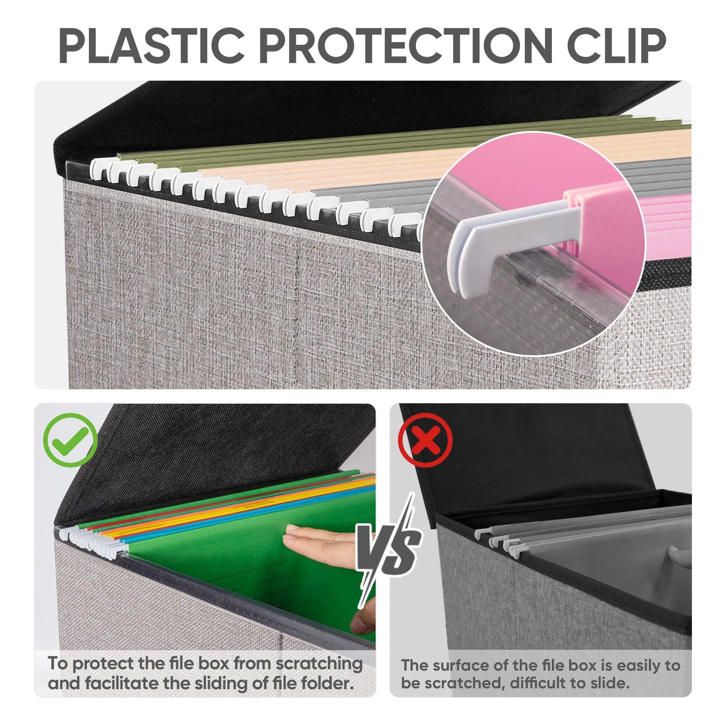 BALEINE File Organizer Box with Lid, Collapsible Hanging File Storage Box