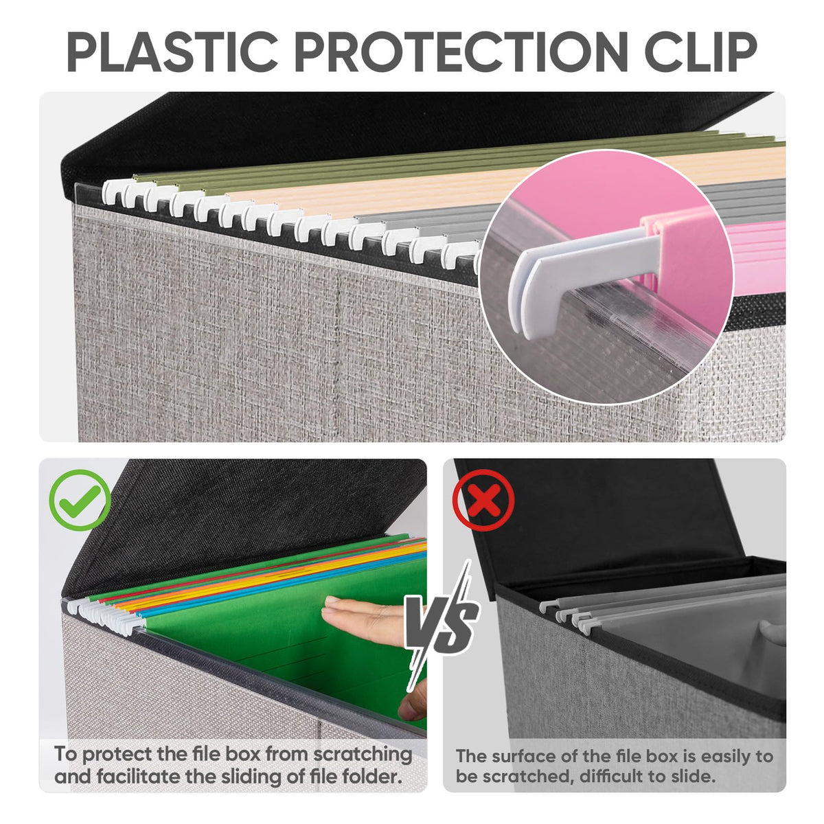 BALEINE File Organizer Box with Lid, Collapsible Hanging File Storage Box