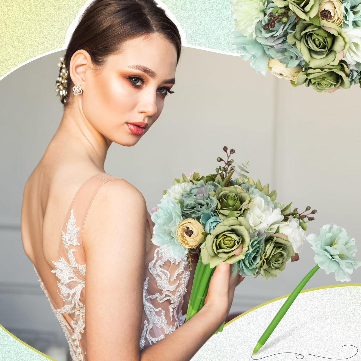 BBTO 24 Pcs First Day Flower Pen Ballpoint with Flower Top, Forest