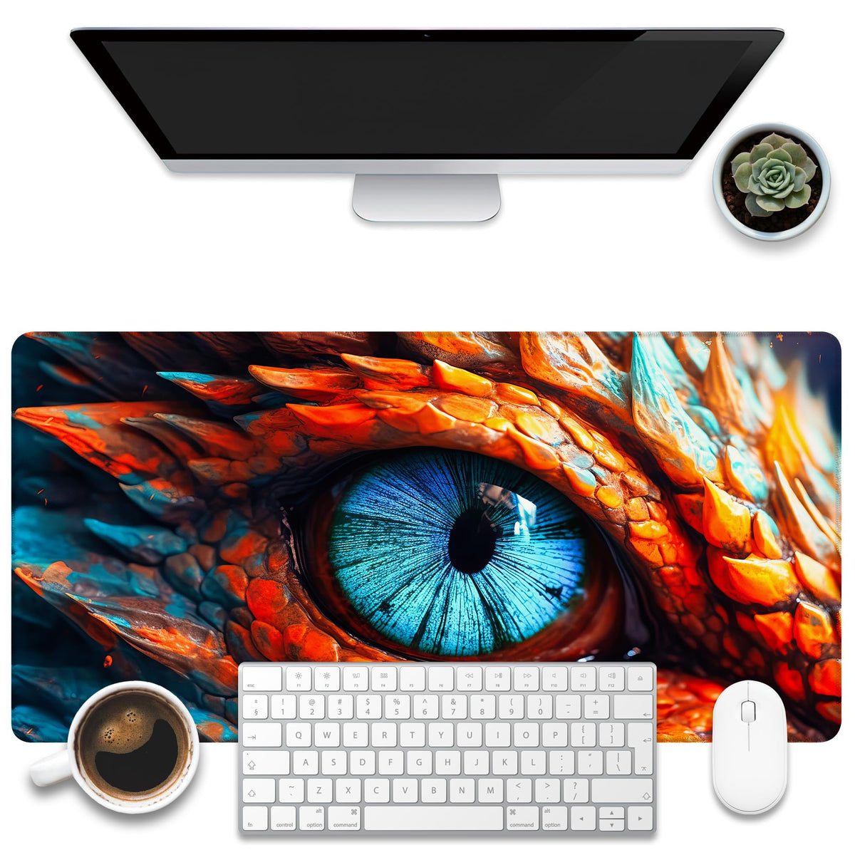 KOAIWPAE Large Gaming Mouse Pad for Desk, Dragon Blue Eyes Desk Mat, Dragon Eyes Desk Pad