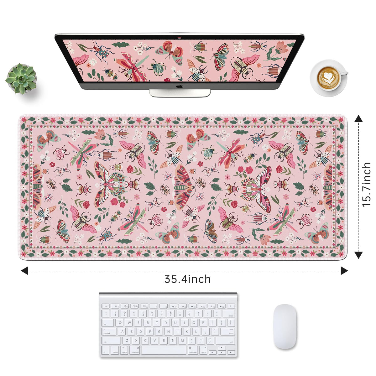HAOCOO Cute Desk Mat for Women, Pink Keyboard and Mouse Pad for Desk