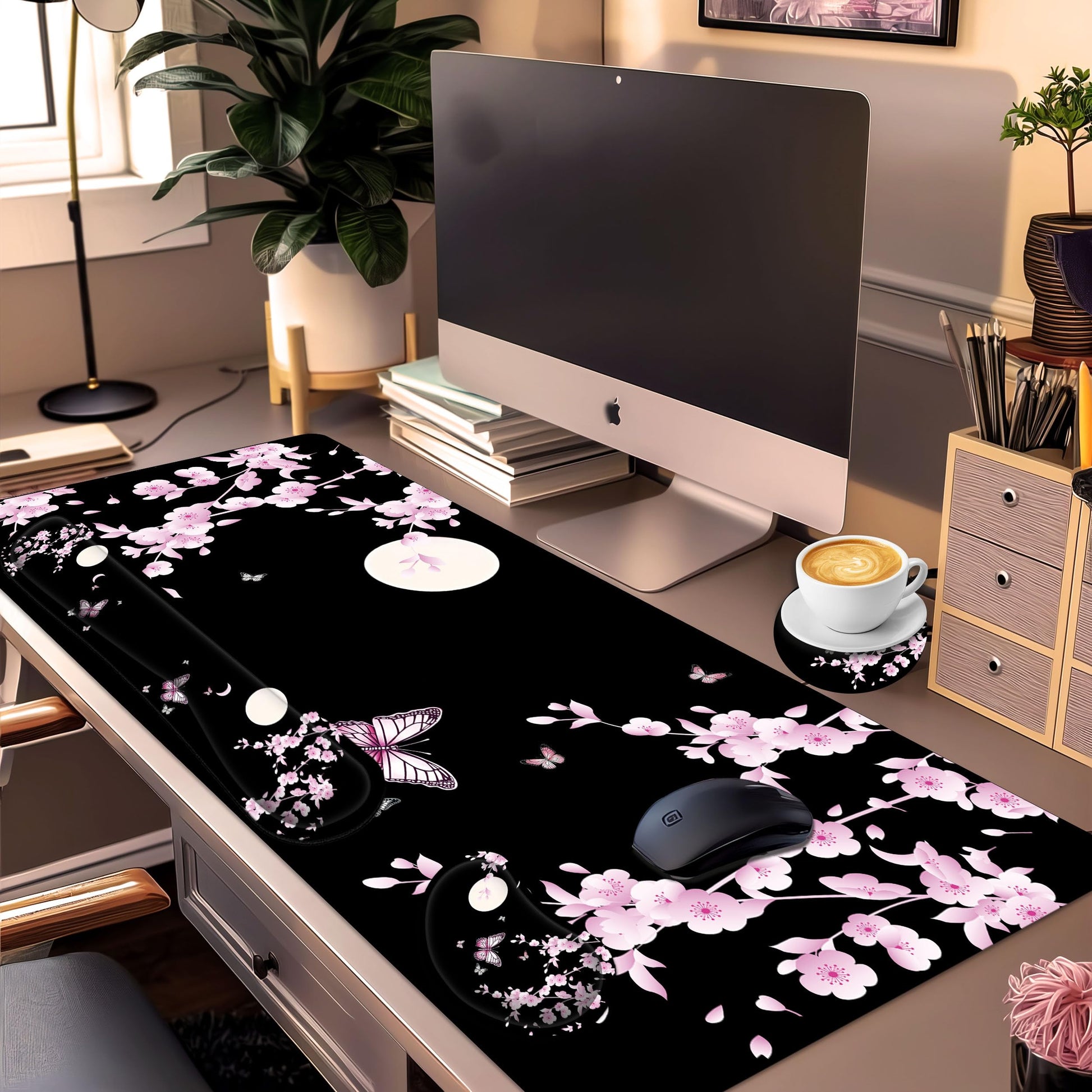 JYCUHTCL Large Gaming Mouse Pad Set 35.4 x 15.7 with Keyboard Wrist Rest, Wrist Support, and