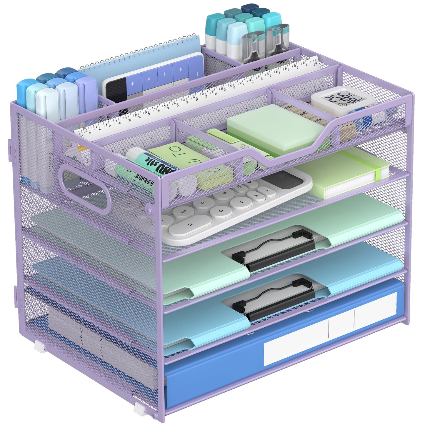 Docnest 5 Tier Mesh Desk Organizer with Removable Tray&Pen Holder, Purple