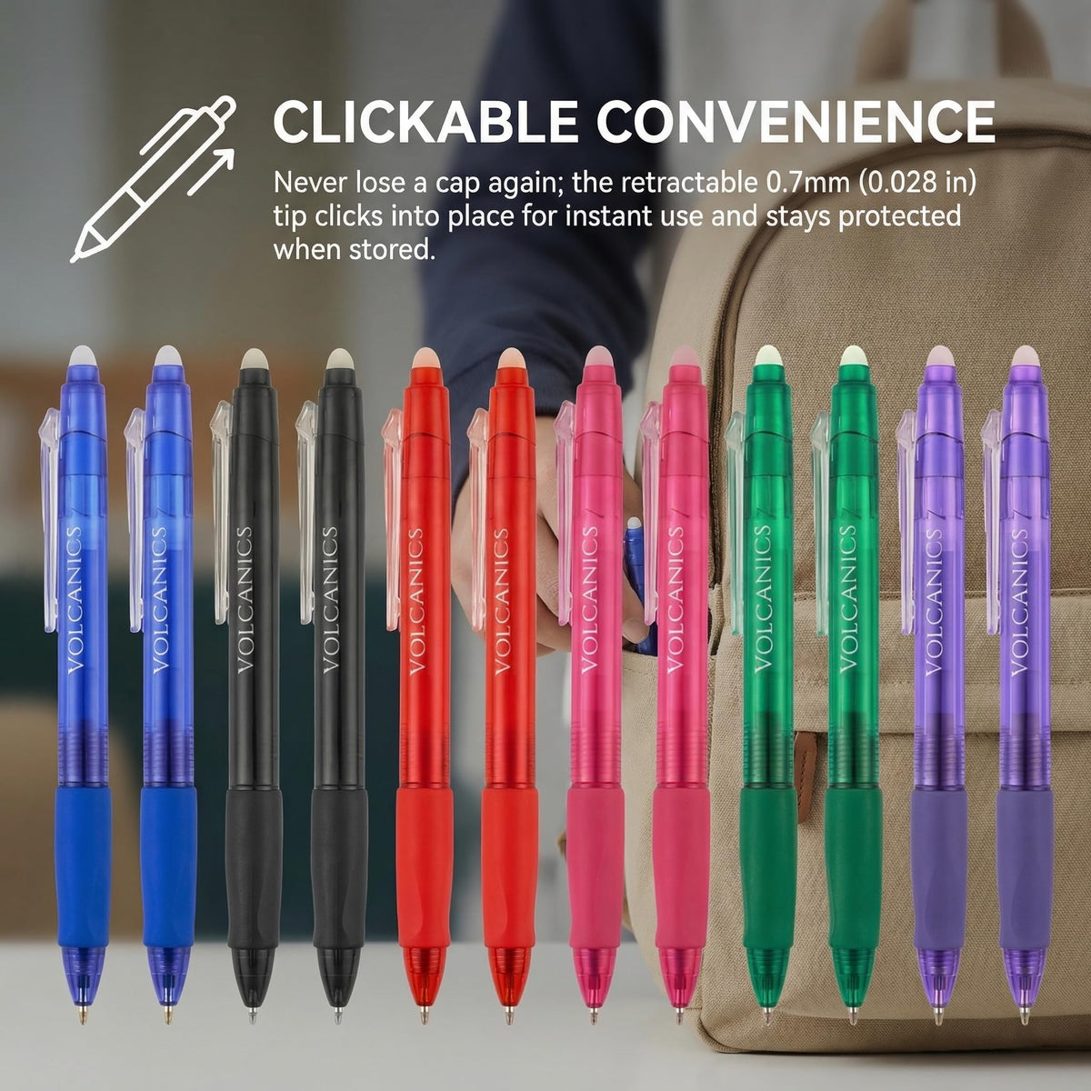 Volcanics Erasable Gel Pens, 36 Pack, 6 Colors, 0.7mm Fine Point
