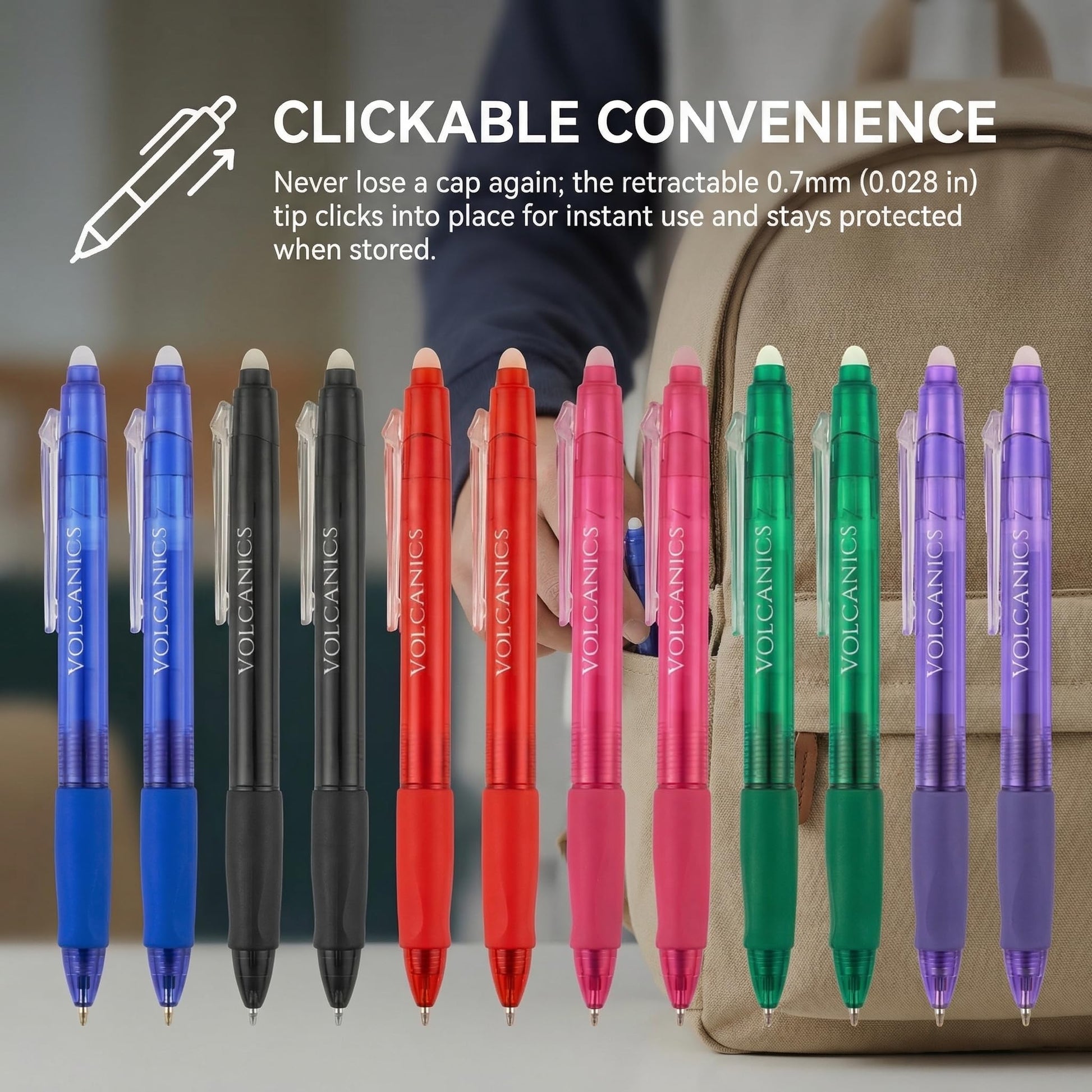 Volcanics Erasable Gel Pens, 36 Pack, 6 Colors, 0.7mm Fine Point