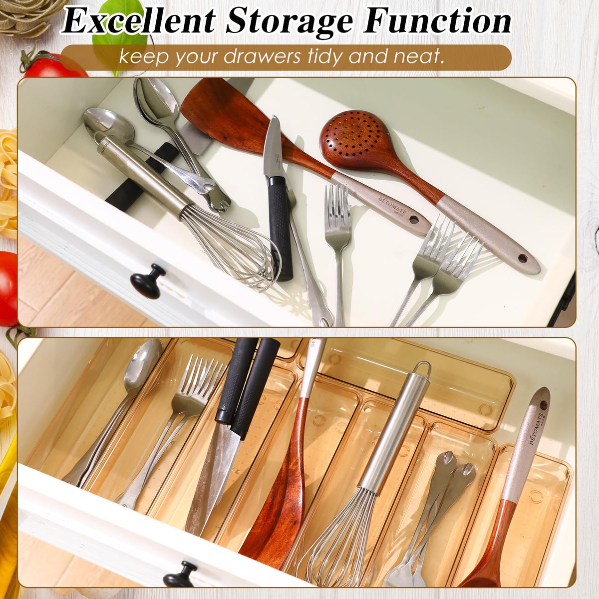 Maitys 12 Pcs Clear Drawer Organizer 9 x 3 x 2 Inches Plastic Rectangle Trays Makeup Vanity Storage