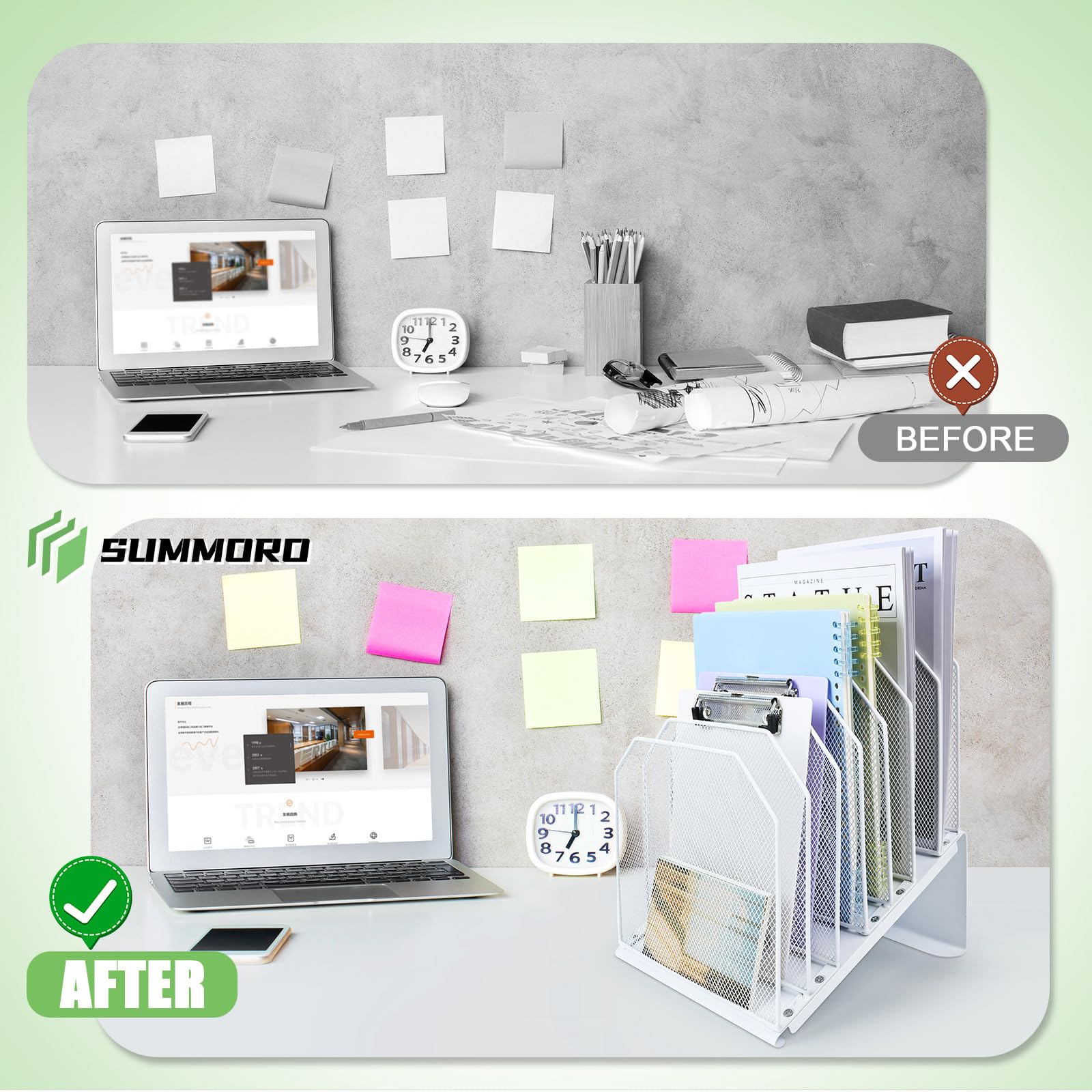 SUMMORO Inclined File Organizer for Desk, 7-Section Vertical File Holder