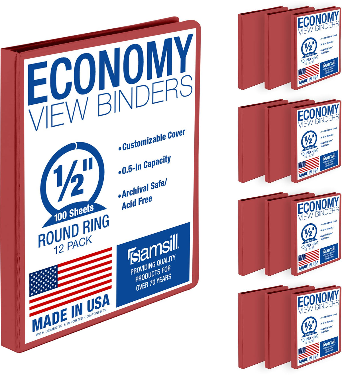 Samsill 0.5 Inch 3 Ring Binders, Economy Round Ring, Clear View Cover, 100 Sheet Capacity - for