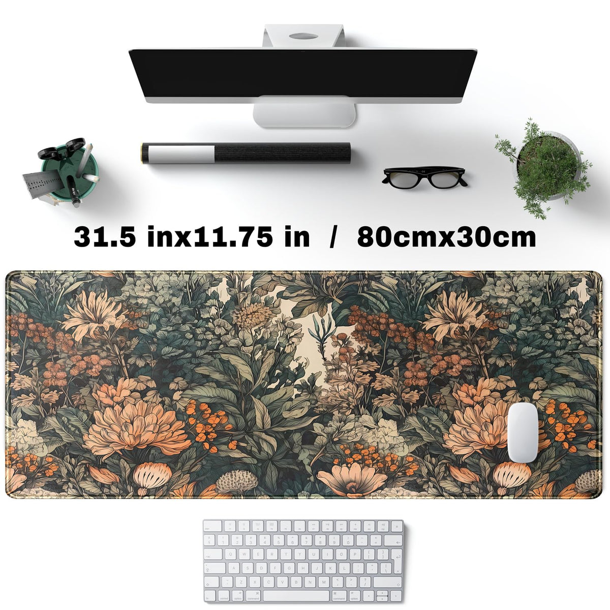 Flower Vintage Desk Pad Aesthetic Desk Mat Flower Mouse Pad Computer Big Mousepad Non-Slip Base