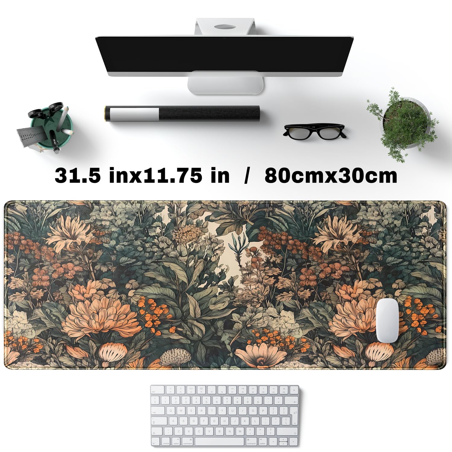 Flower Vintage Desk Pad Aesthetic Desk Mat Flower Mouse Pad Computer Big Mousepad Non-Slip Base