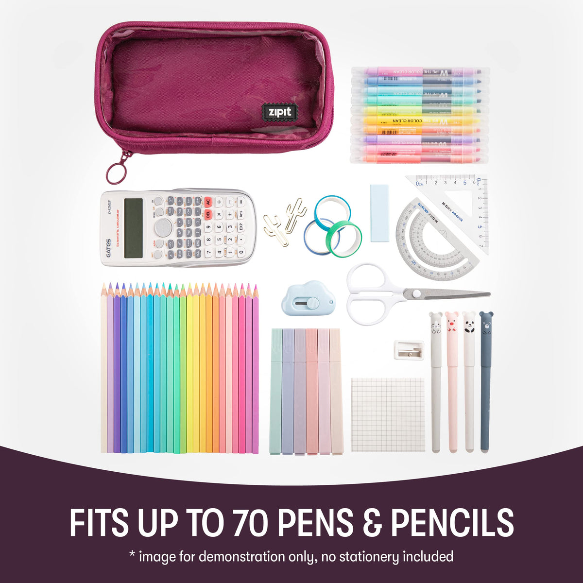 ZIPIT Half & Half Pencil Case for Girls, 3-Compartment Zipper Pouch