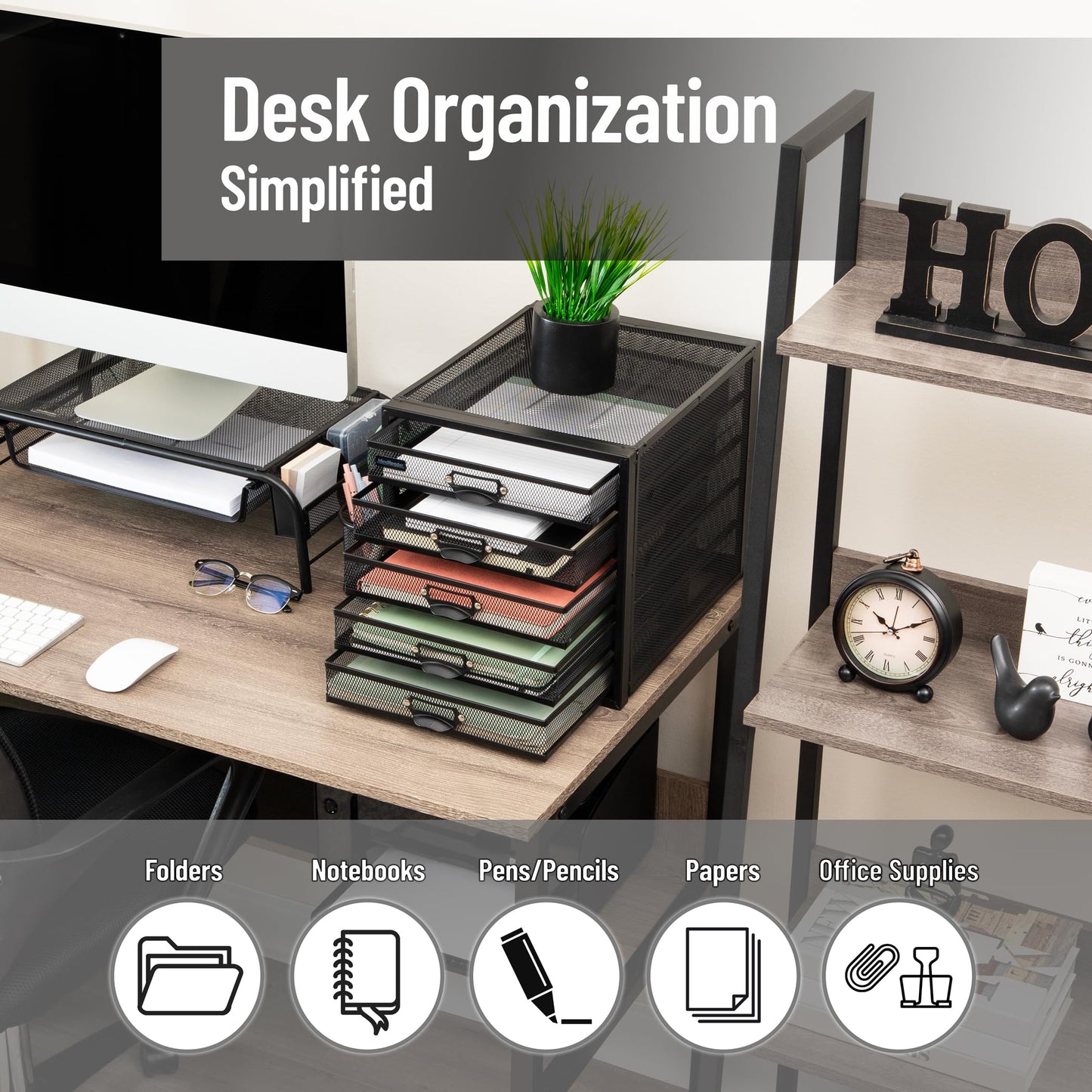 Mind Reader File Storage Drawers, Desk Organizer, Multi-Purpose, Crafts, Office, Metal, Black