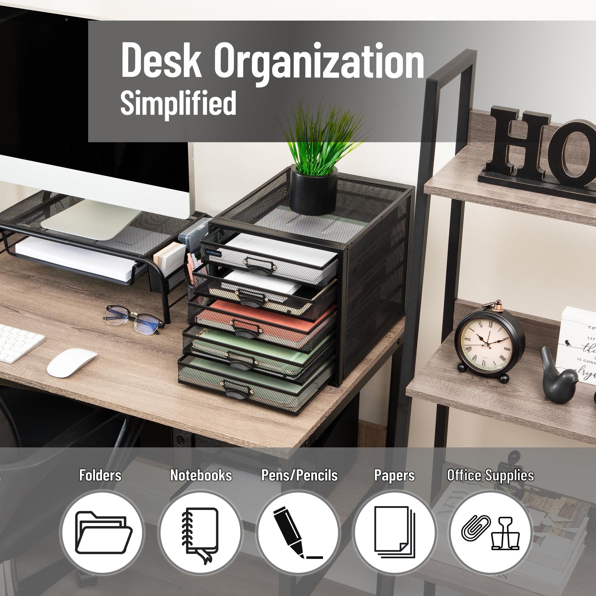 Mind Reader File Storage Drawers, Desk Organizer, Multi-Purpose, Crafts, Office, Metal, Black