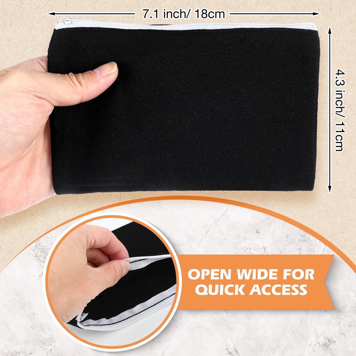 Frienda 50 Pcs Canvas Zipper Pouch Bulk Gift, Black with White Zipper