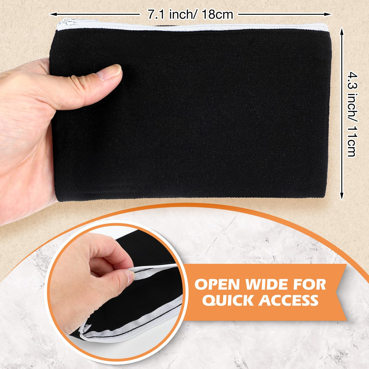 Frienda 50 Pcs Canvas Zipper Pouch Bulk Gift, Black with White Zipper