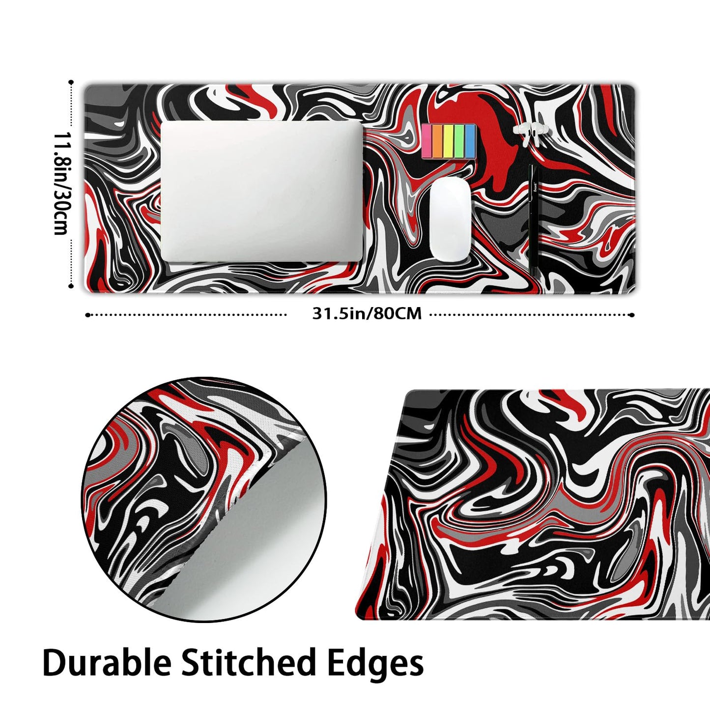 aportt Black Red Swirl Gaming Mouse Pad XL Gray Marble Grey Fluid Design Extended Large Mat