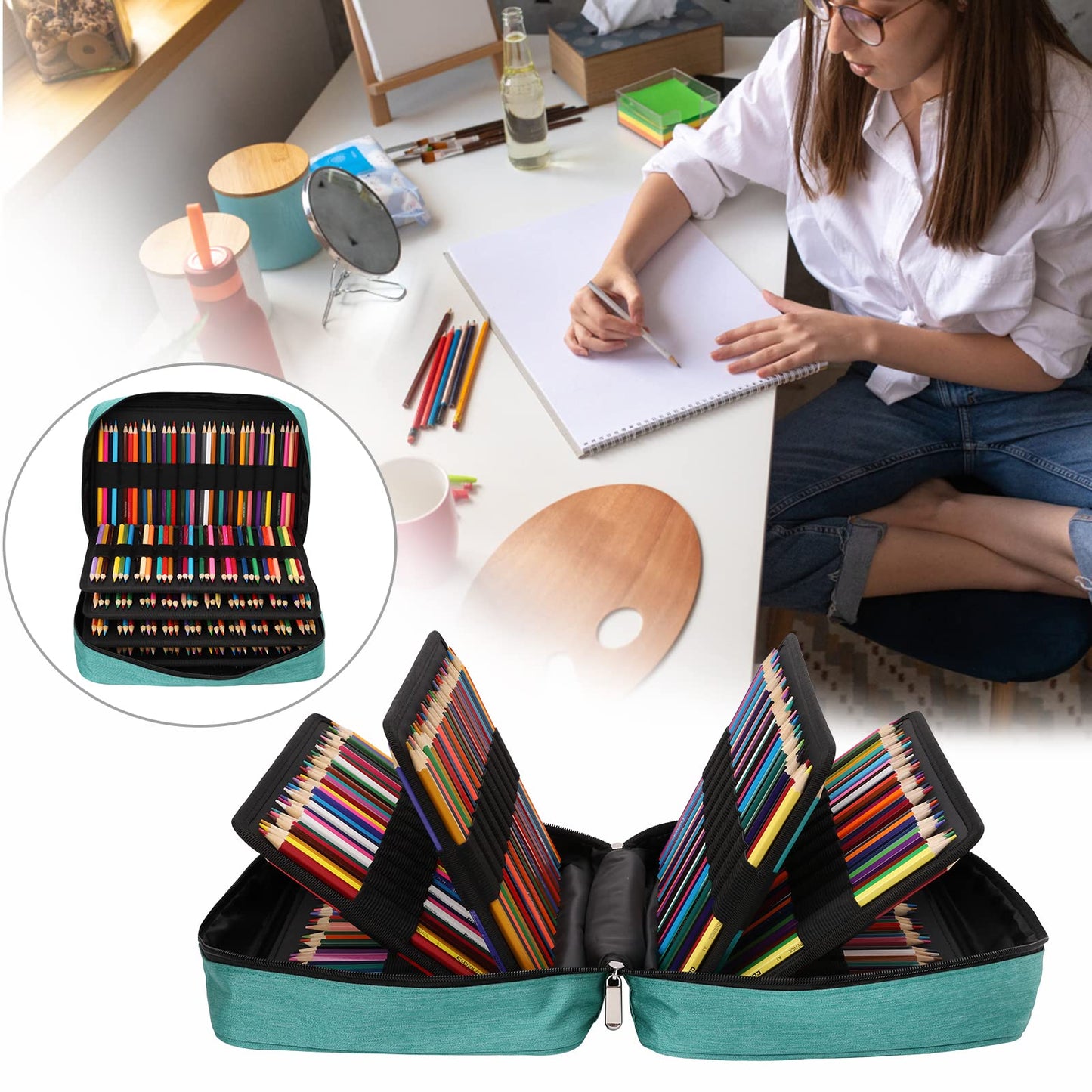 BOMKEE Large Capacity Pencil Case for Adults, 304 Slots Pen Case Pencil Case Multi Compartments