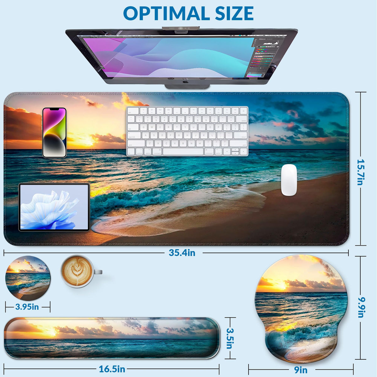VINEBURY Desk Mat Set Keyboard and Mouse Pad with Wrist Rest Support