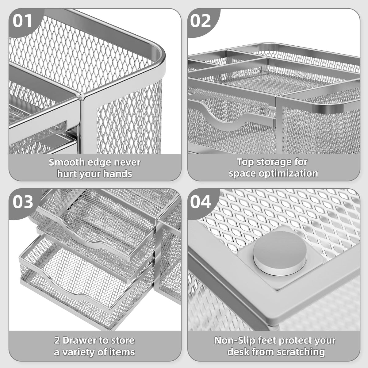 Marbrasse Mesh Desk Organizer, Pen Organizer with 2 Drawer, Multi-Functional Pencil Holder, Desk