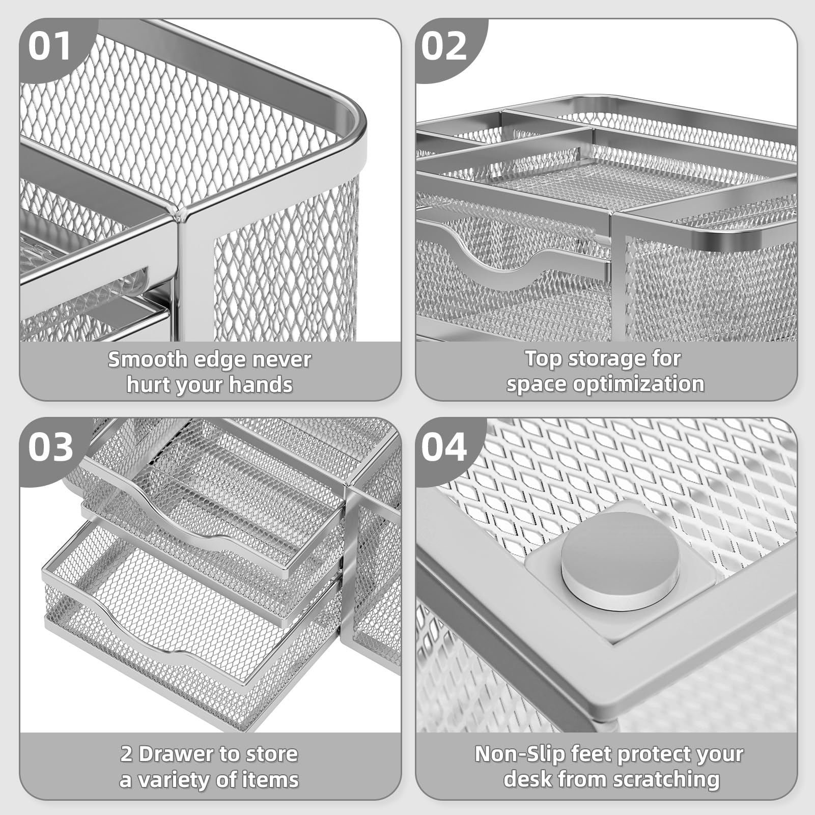 Marbrasse Mesh Desk Organizer, Pen Organizer with 2 Drawer, Multi-Functional Pencil Holder, Desk