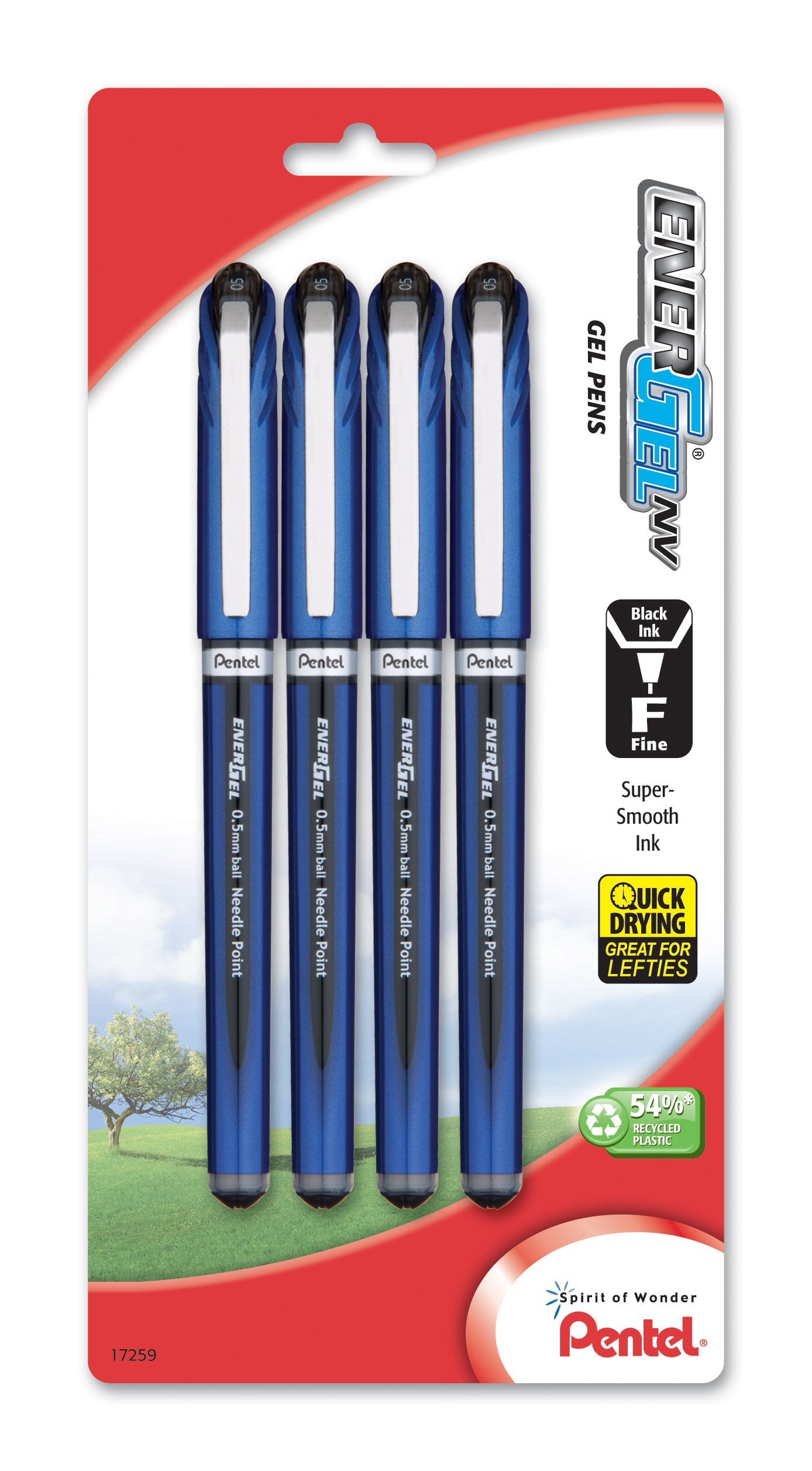 Pentel EnerGel NV Liquid Gel Pen, 0.5mm, Needle Tip, Black Ink, 4 Pack (BLN25BP4A)
