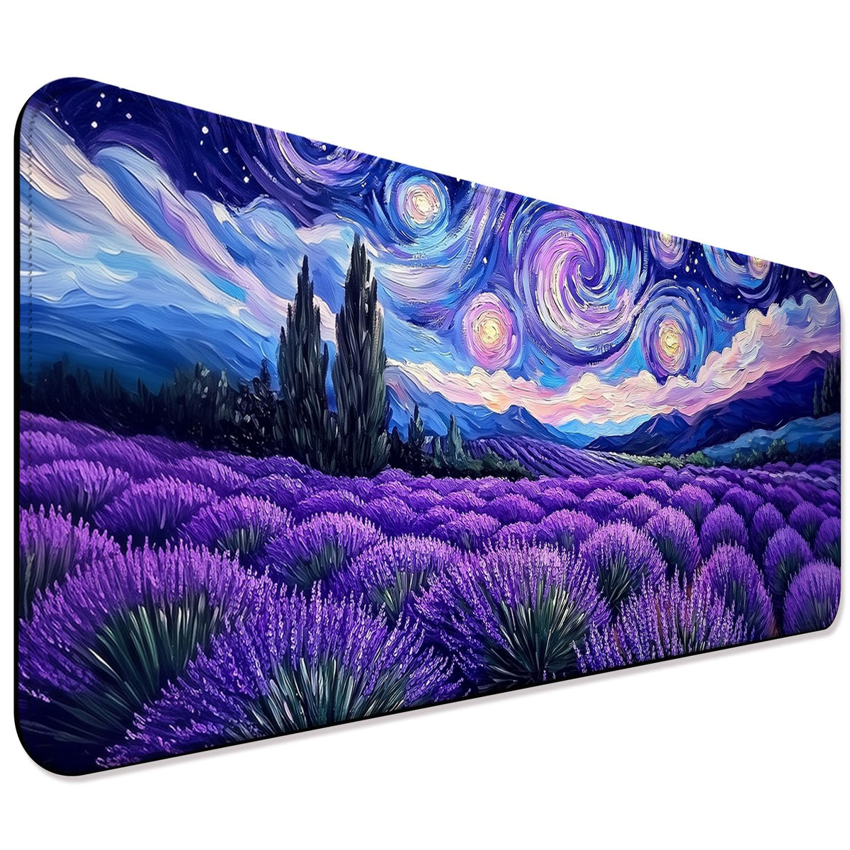JIANG100 Starry Night Lavender Field Gaming Desk Mat & Extended Mouse Pad
