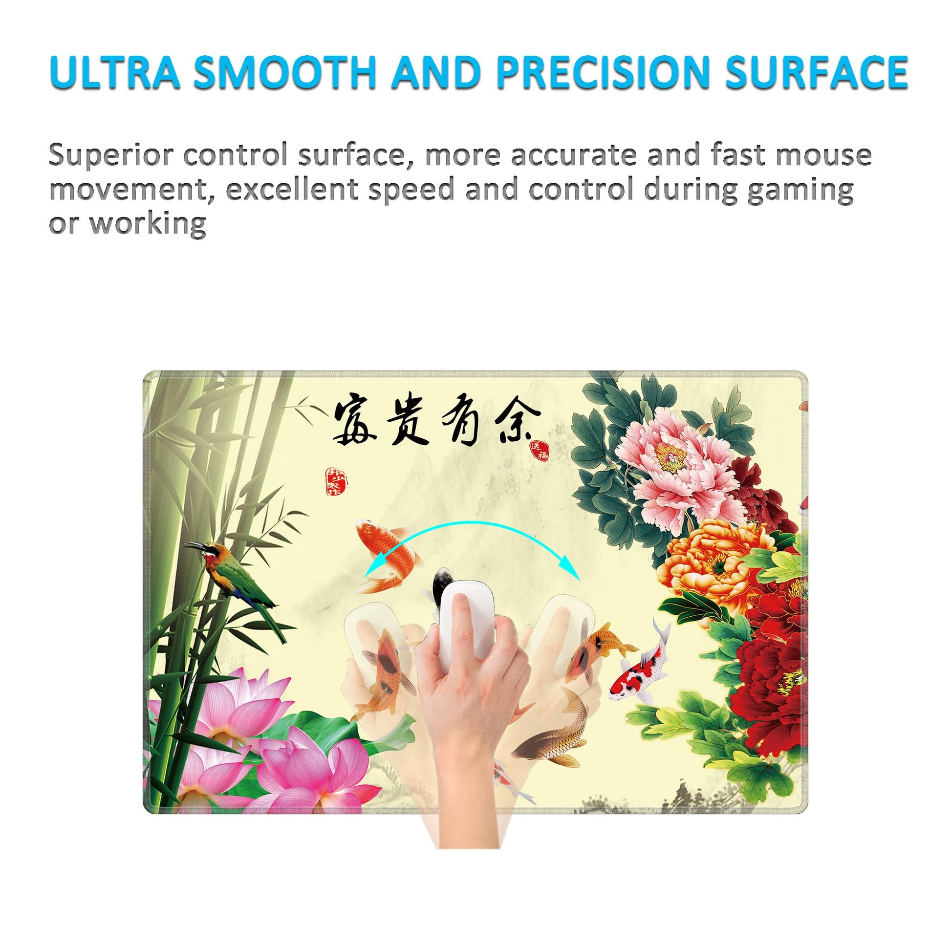 LL-COEUR XXL Landscape Gaming Mouse Pad Computer Keyboard Mat Office Desk Pad (Fish, 23.6" x 15.7"