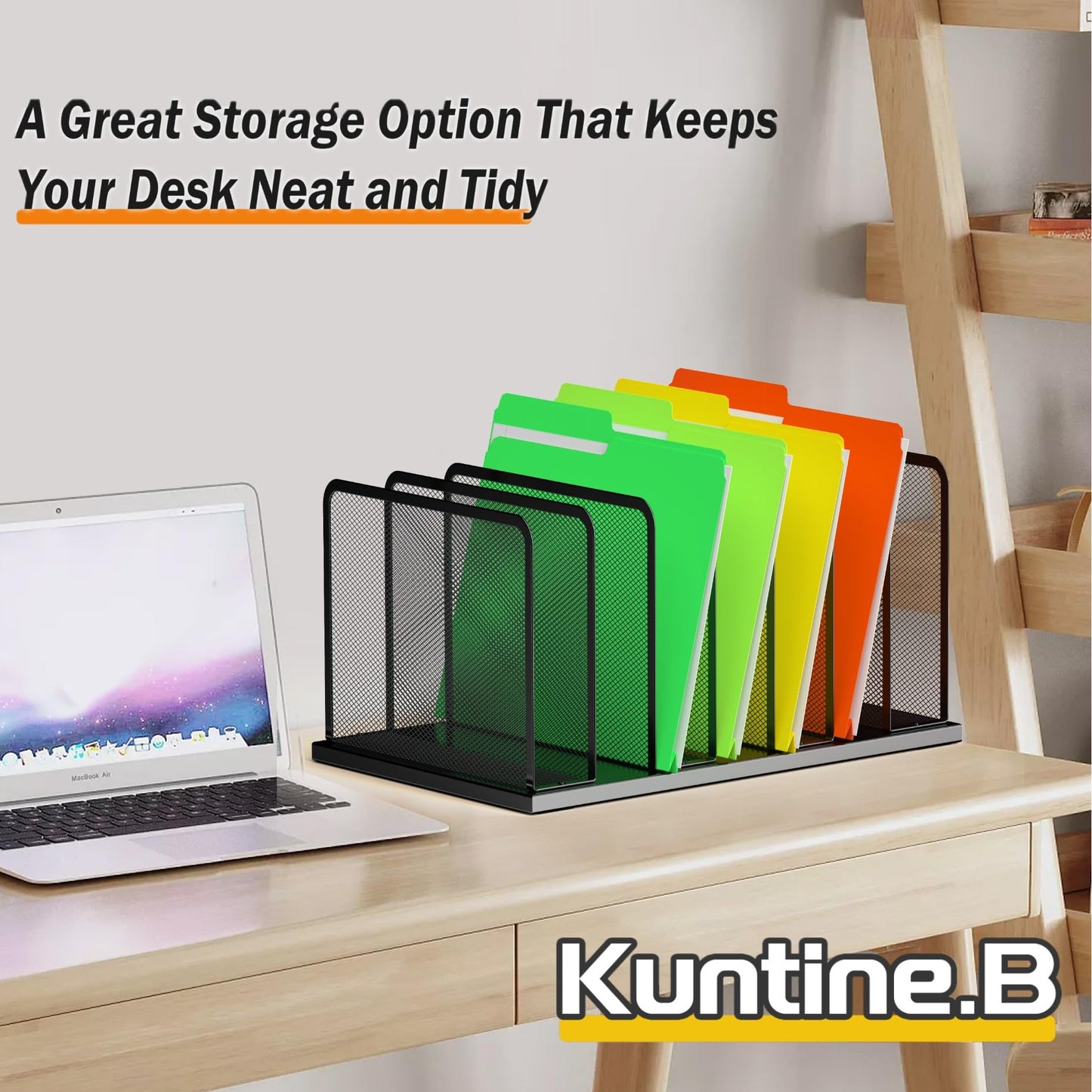 Kuntine.B 7-Section Upright Desk File Organizer Black 1 Pack