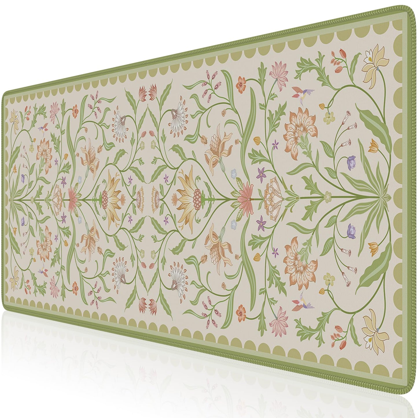 HAOCOO Sage Green Iris Desk Mat, Big Mouse Pad for Keyboard, Non-Slip Base