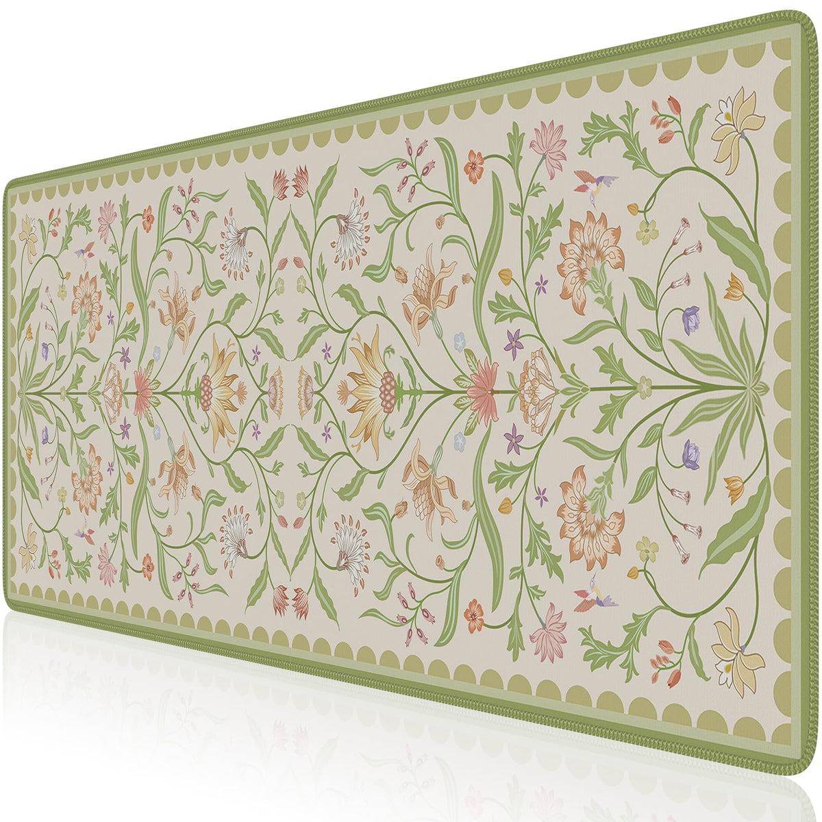 HAOCOO Sage Green Iris Desk Mat, Big Mouse Pad for Keyboard, Non-Slip Base