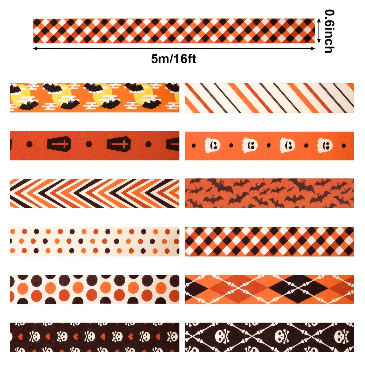 Outus 12 Pcs Halloween Washi Tape with Bat Skull Ghost for Scrapbooking