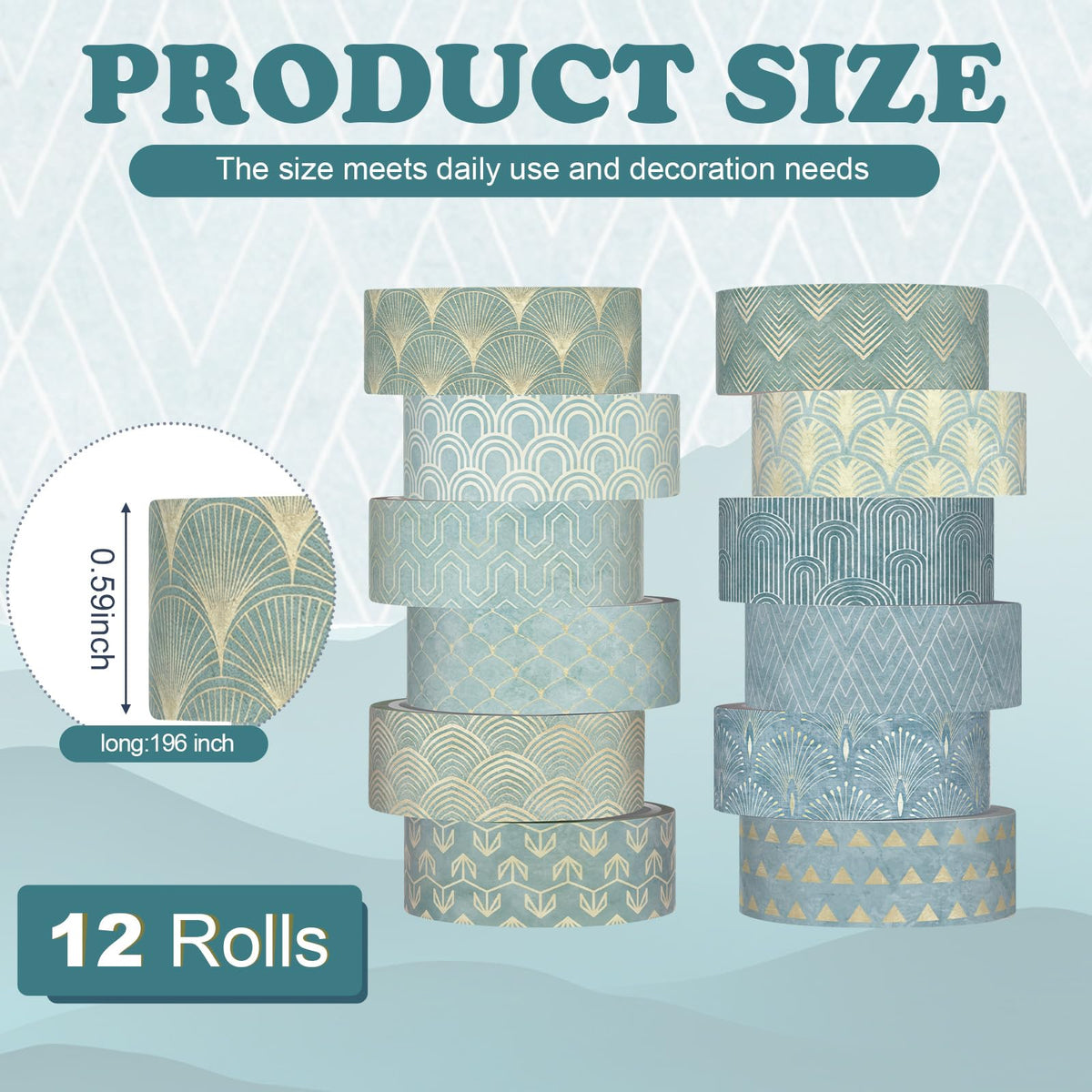 YooNotee 12 Rolls Floral Washi Tape Set,Teal Color,Art Deco