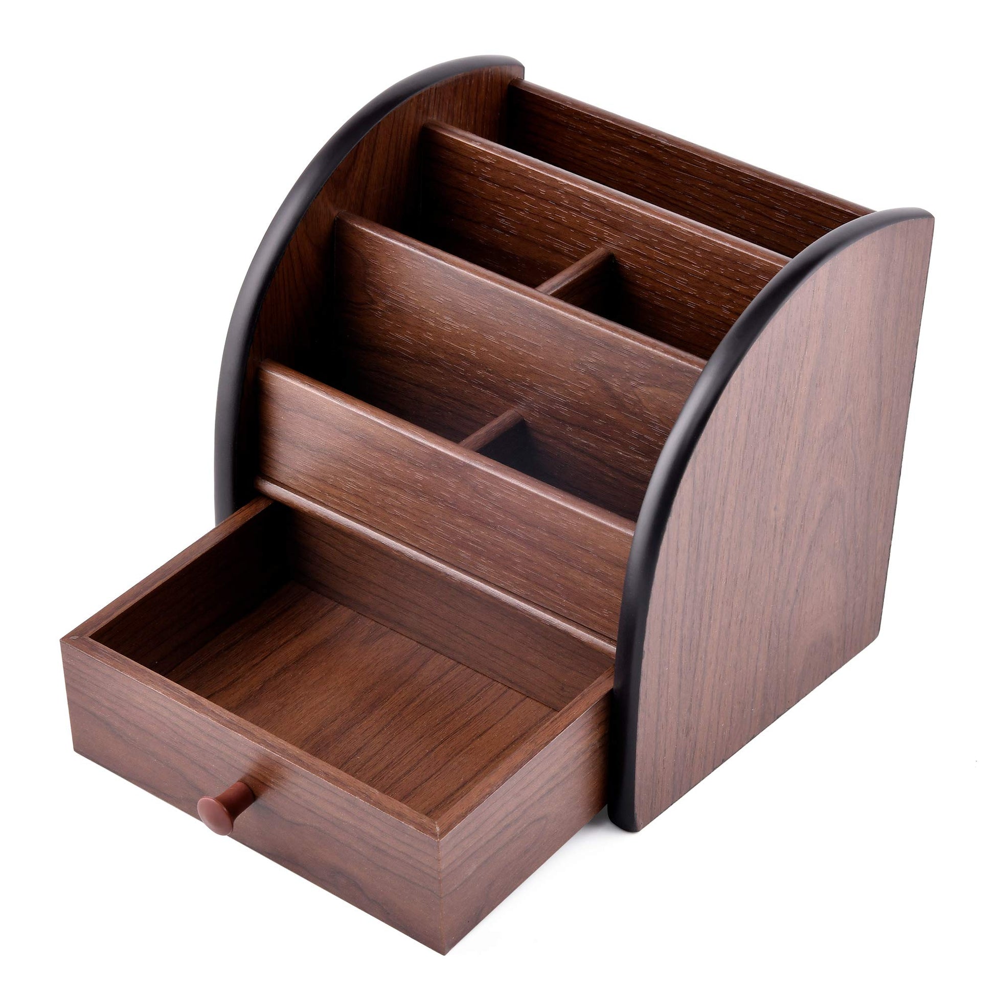 Siveit Wooden Desktop Organizer with Drawer, Multifunctional Office Supply Storage - Remote Control