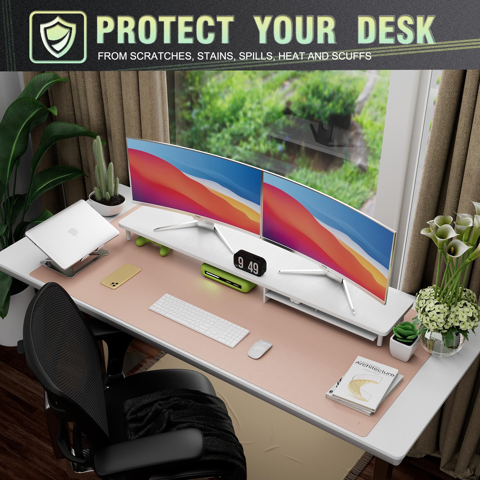 K KNODEL Extra Large Desk Mat, Leather Mouse Pad (47.2"x23.6", Pink)