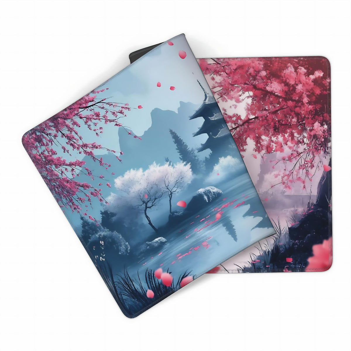 Aesthetic Scenery Gaming Mouse Pad, Blue Pink Japanese Desk Mat with Anti-Slip Base & Stitched