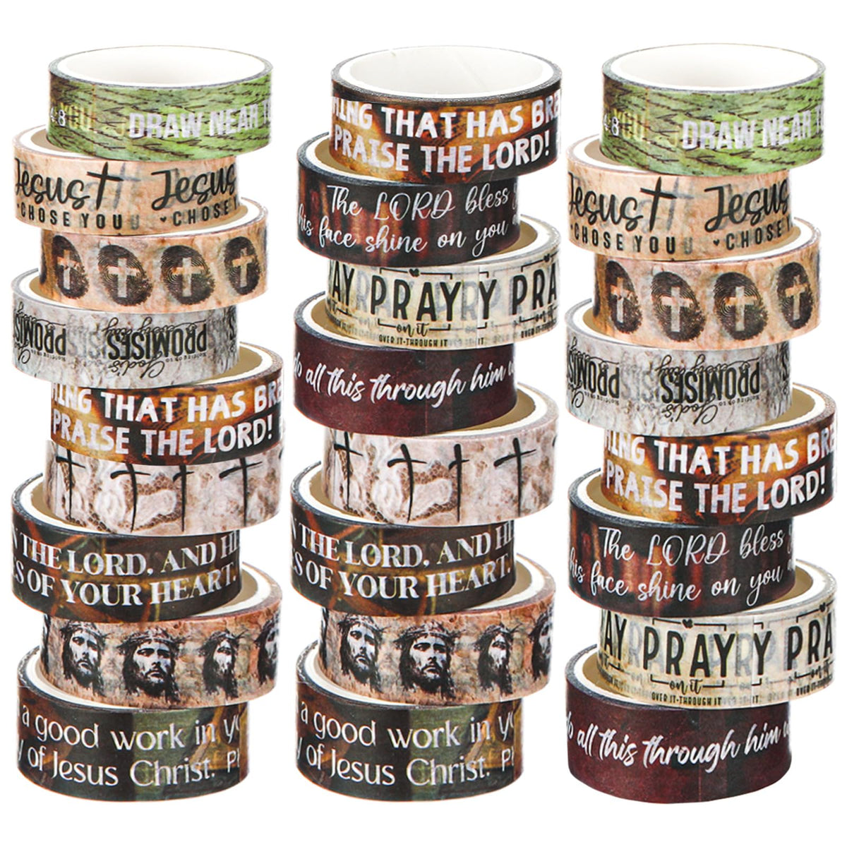 Janlaugh 24 Rolls Christian Washi Tape Gifts for Bible Journaling, Rustic