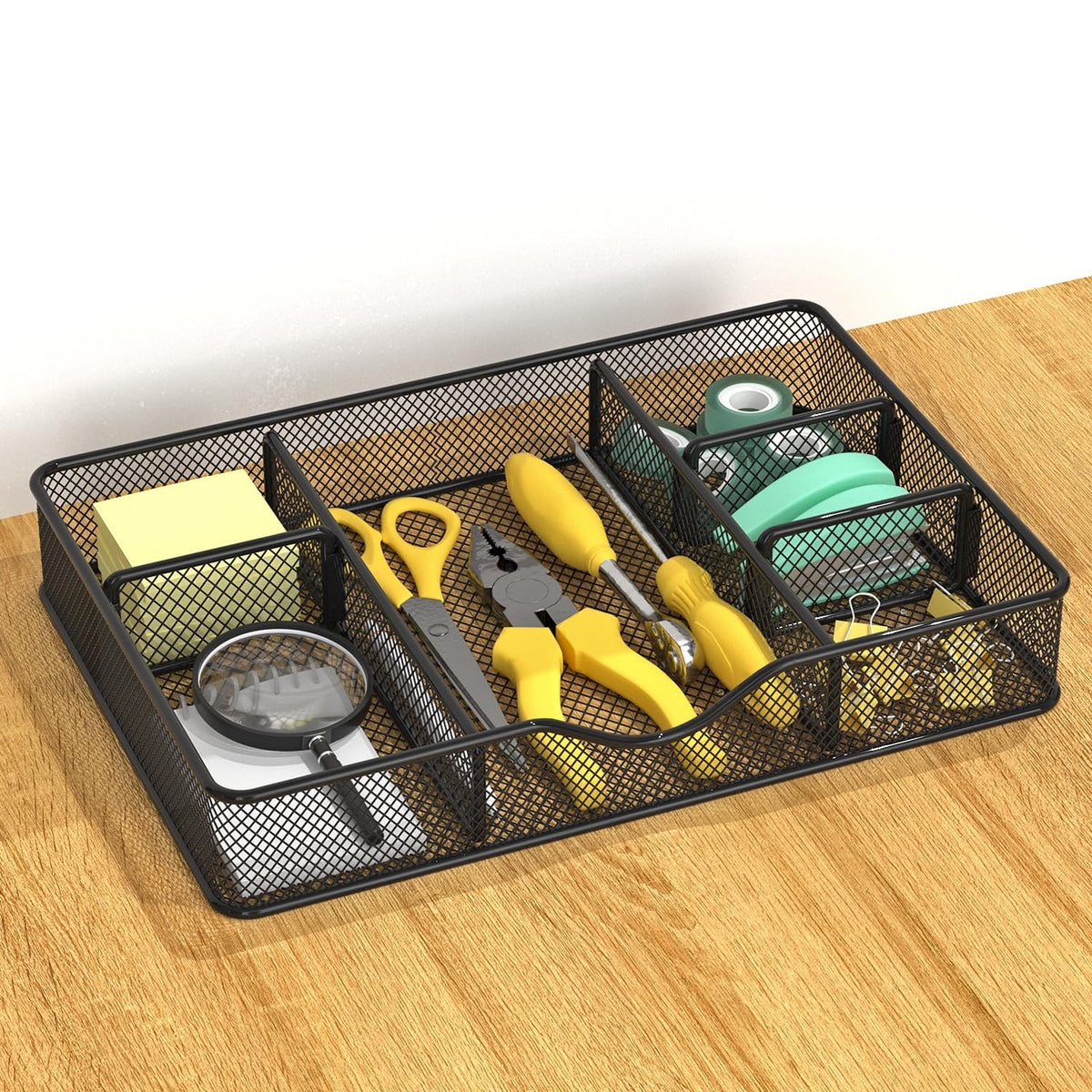VyGrow Desk Drawer Organizer Tray, Metal Mesh Drawer Organizers Office, 6 Adjustable Compartment