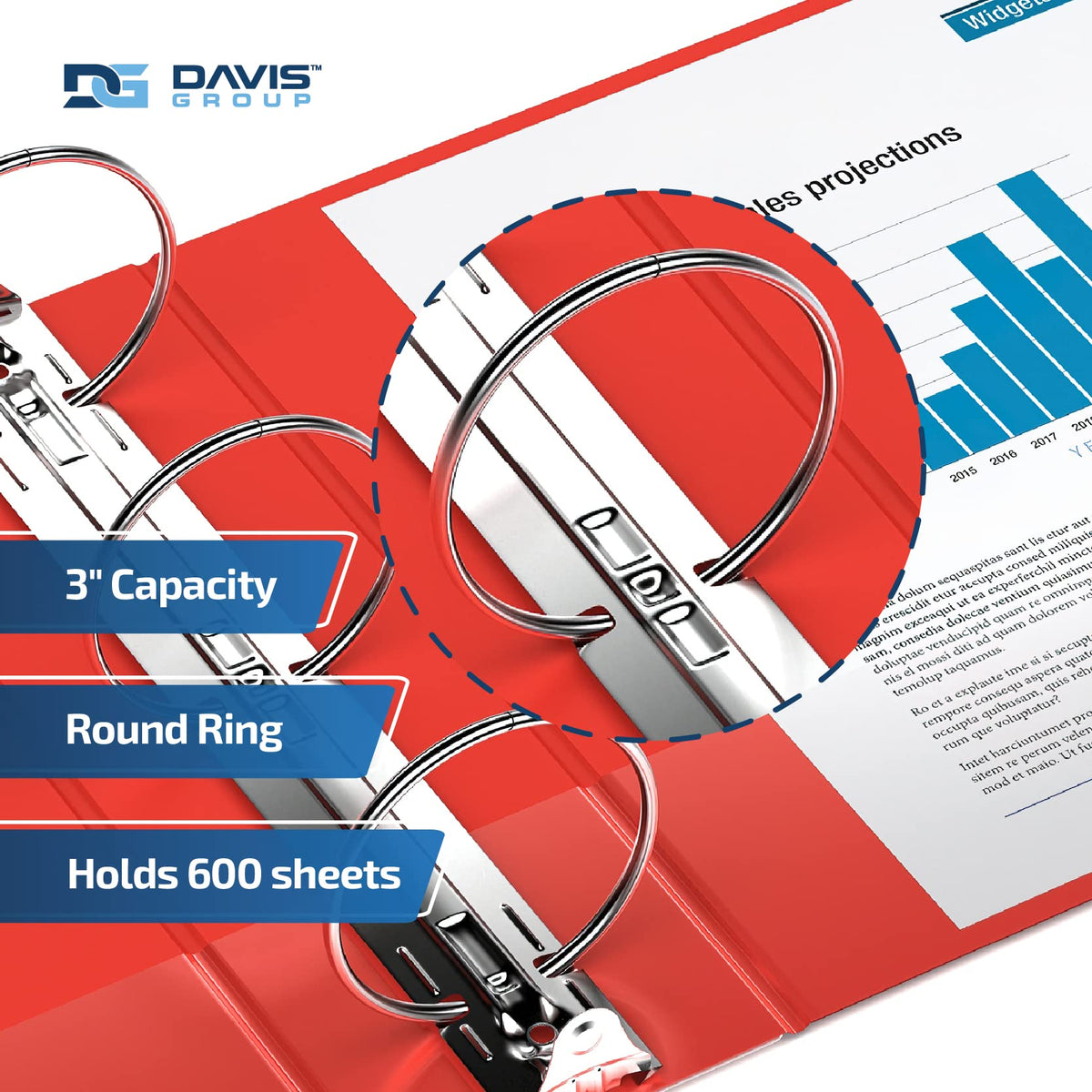 Premium Economy 3-Ring Binder, Spine Label, 3" Round Rings, Red, 6 Pack
