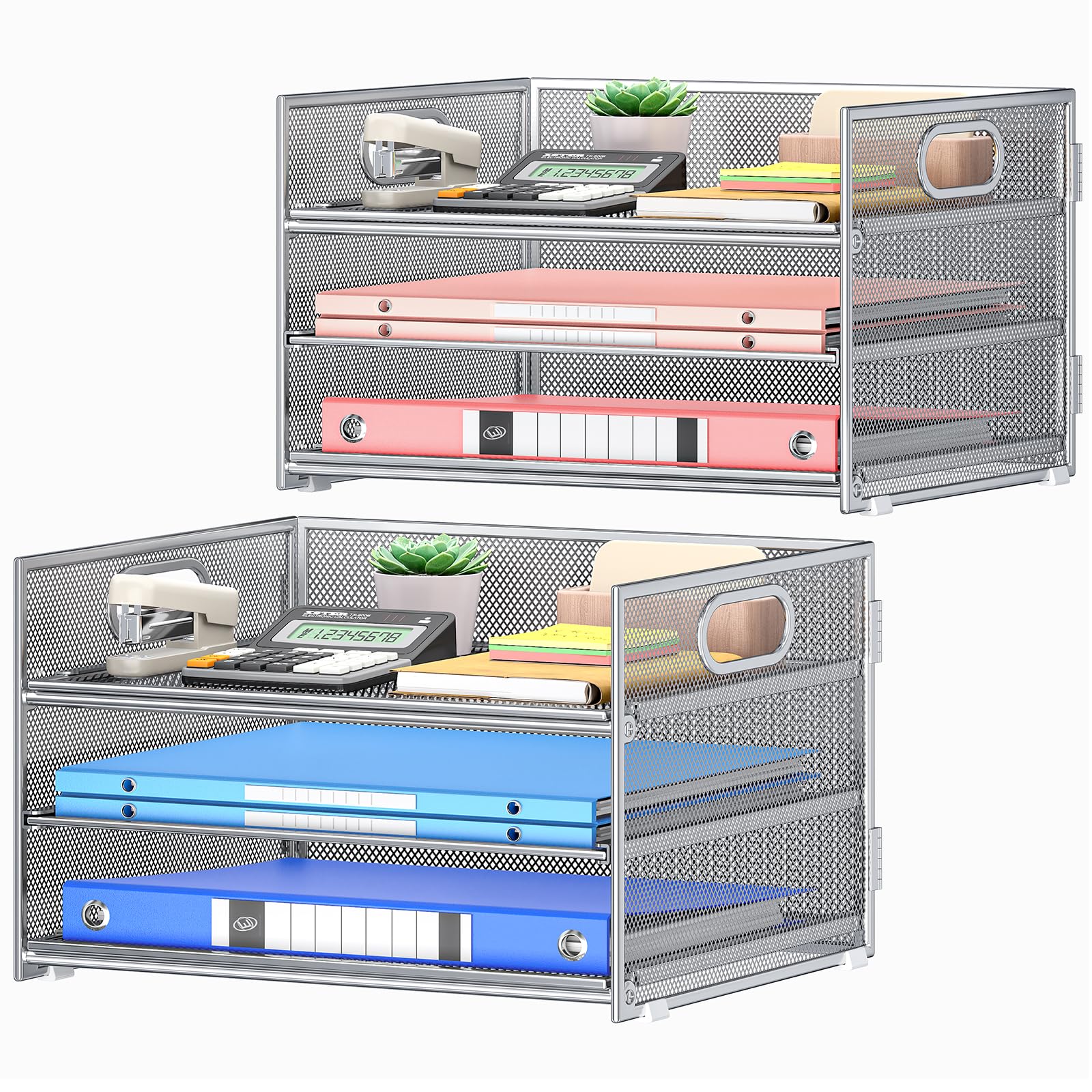 Paper Tray Organizer for Desk Organizers and Accessories 2P Silver